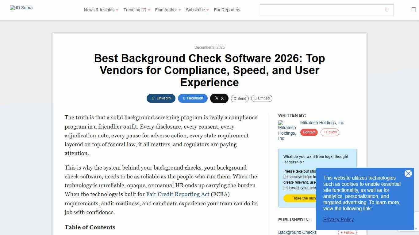 Best Background Check Software 2026: Top Vendors for Compliance, Speed, and User Experience | Mitratech Holdings, Inc - JDSupra